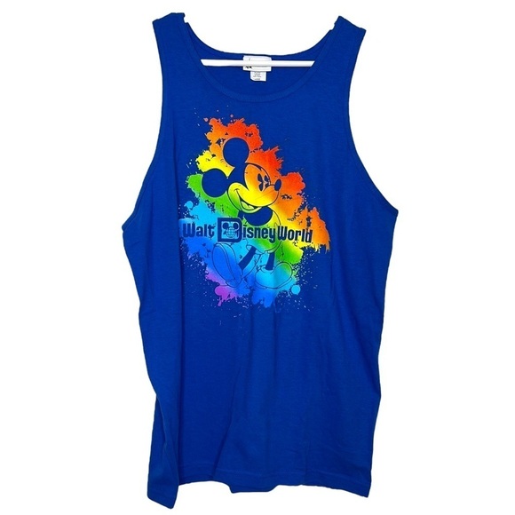 NWOT Walt Disney World Navy Rainbow Paint Splatter Oversized Sleeveless Tank Top - Picture 1 of 5